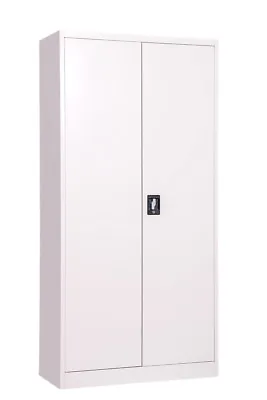 Metal Storage Cabinet Cupboard Grey 2 Door Locking Office Garage 4 Shelf 180cm • £254