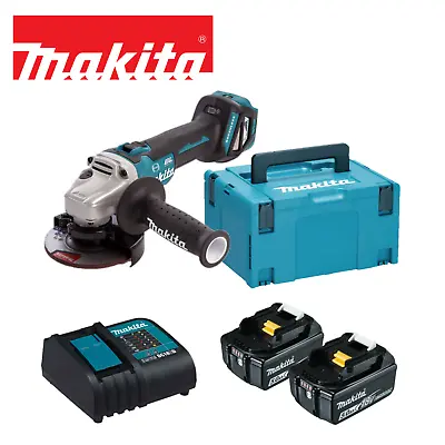 Makita DGA463STJ Brushless Angle Grinder Kit 2x BL1850B Batteries+Charger & Case • £329.99