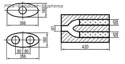 Univers. Silencer Stainless Oval 356x160 Y-Tube L:420mm IN/Out 1x55/2x50mm • $601.96