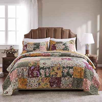 Antique Chic Authentic Patchwork Cotton Quilt Set Multicolor 3-Piece King/Cal  • $144.99