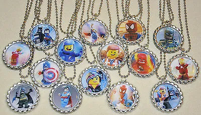 $15 • Buy SET OF 15  LEGO HEROES  FLAT BOTTLECAP NECKLACES! Party Favors