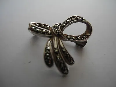 £4.99 • Buy Vintage Sterling Silver 925 Marcasite Pretty Bow Brooch With Safety Clasp