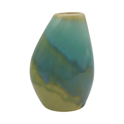 Handmade Asymmetrical Pottery Bud Vase - 4  Small Blue Green Drip Glaze Boho • $17.60