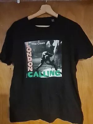 The Clash London Calling T Shirt Med Used Worn Black Punk Tee S/sleeve Cotton • £9