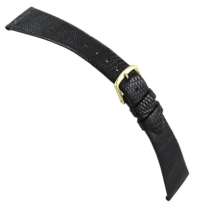 20mm Hadley Roma TAPERED Black Genuine Lizard Unstitched Flat Watch Band MS700 • $19.95