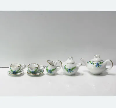 Dollhouse Miniature Tea Set In Blue And Green Floral Design • $10.99