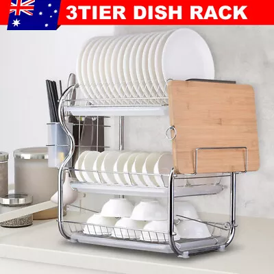 3 Tier Dish Rack Cutlery Drying Drainer Tray Plate Cup Holder Kitchen Storage • $36.95