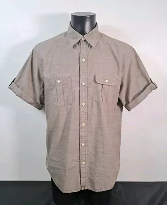 TIMBERLAND Safari Shirt Grey Short Sleeve Cotton Regular Fit Pockets Mens Medium • £20