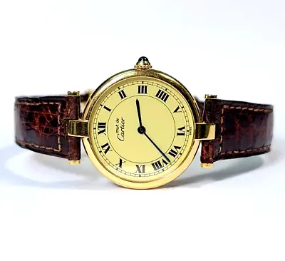 Vintage Must De Cartier Vermeil 1861 Gold Plated Silver 30mm Watch • $1499