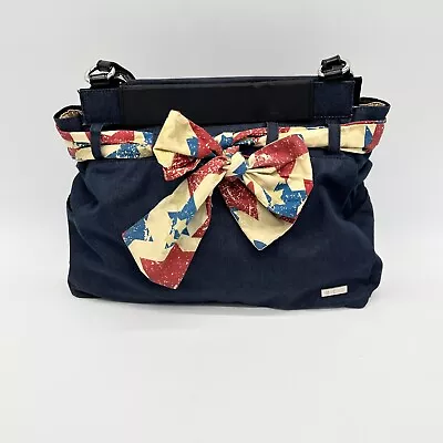 MICHE Tote Shoulder Bag Women's Dark Blue Denim Multicolor Bow With Pockets • $18.89