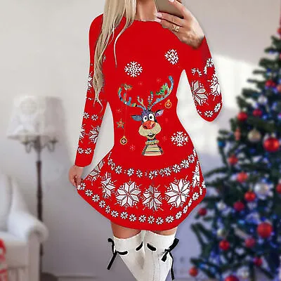 Christmas Dress Washable Durable Spring Autumn Female Dress Polyester • $21.23