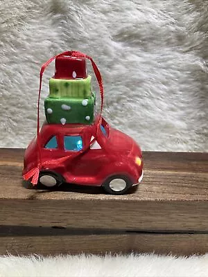 Volkswagen Beetle (Bug!) W/ Gifts Red Christmas Ornament LIGHTS UP! 4” • $11.95
