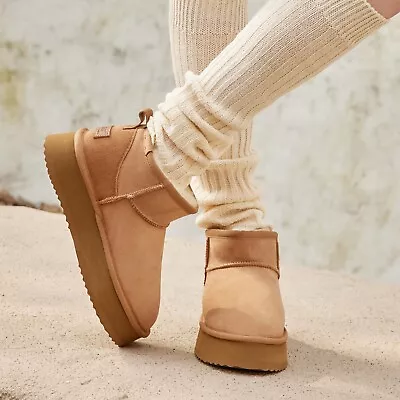 Ultra Mini Platform UGG Boots Premium Sheepskin Wool Water Resistant Chestnut 6L • $92