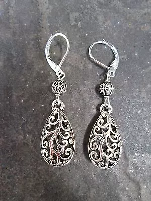 $15 • Buy Silver Filigree Teardrop Earrings With Sterling Silver Leverbacks
