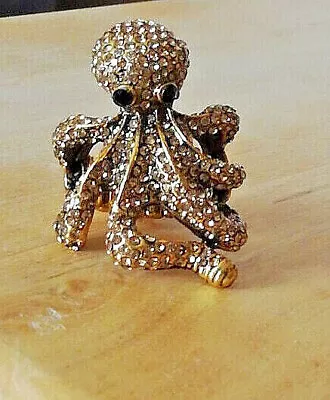 Octopus Statement Rhinestone Crystal Diamante Gold Stretch Ring Adjustable • £7.99