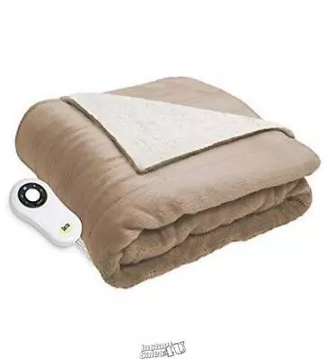 Serta Microplush Electric Heated Warming Throw Blanket Taupe • $109.99