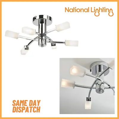 6 Way Ceiling Light G9 Chrome & Frosted Glass Shades With Semi Flush Fitting • £68.08