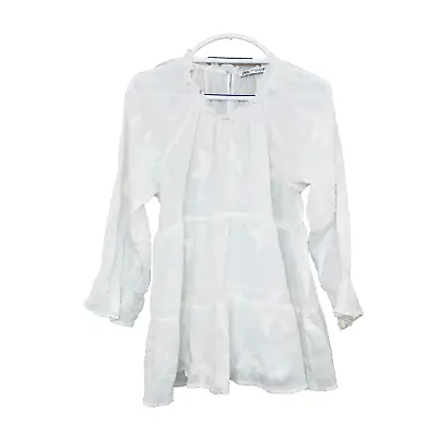 ZARA Women White Cotton Floral Embroidered Ruffle Long Sleeve Cover Up Top Sz XS • $12