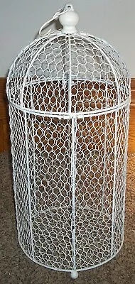 Vintage White Metal & Chicken Wire Domed Top Lid Bird Cage Cloche Display Sweet • $49.99