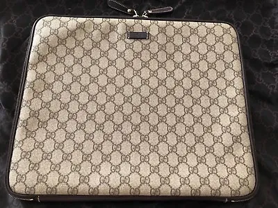 $750 • Buy RARE! NEW Gucci GG Brown Leather/Canvas Laptop Case/Sleeve Or Clutch/Pouch