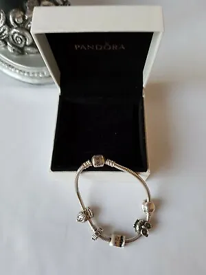 PANDORA S925 ALE Charm Bracelet With 5 X Pandora S925 ALE Retired Charms In Box • $156