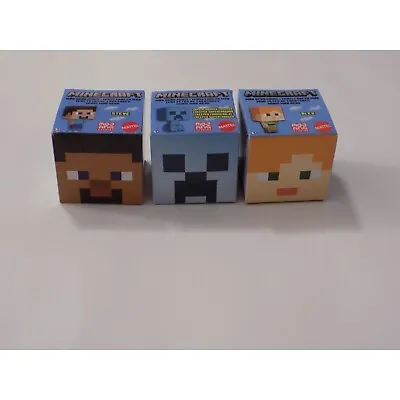 Mattel - Minecraft Mob Head Boxed Mini Figures Lot Of 3 (Steve Alex SC Creeper) • $15