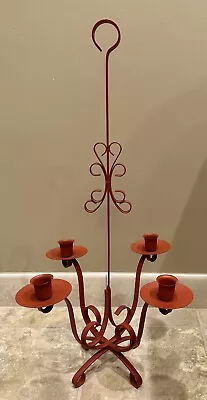 Vintage Wrought Iron Candle Holder Candelabra - MCM Burnished Orange Retro BOHO • $44.99