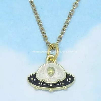 UFO Alien Flying Saucer Necklace Enamel & Gold Plated 03149 • $9.99