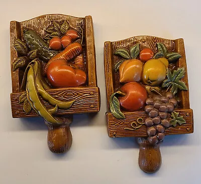 Vintage Kitchey Pair Of Mid Century Chalkware Wall Hangings Fruit And Vegetable • $25