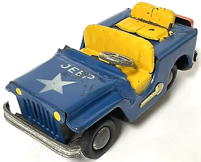 Vintage Pressed Steel Metal Blue And Yellow Jeep Truck Toy Japan • $19.99