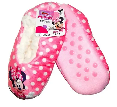 MINNIE MOUSE Fuzzy Babba Slippers 2T-3T (Shoe Sz. 5-7) Or 3T-4T (Shoe Sz. 8-10) • $10.99