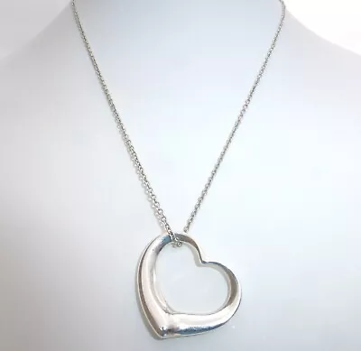 Tiffany & Co Elsa Peretti 20mm Open Heart Pendant Necklace 16  Inches With Box • $39