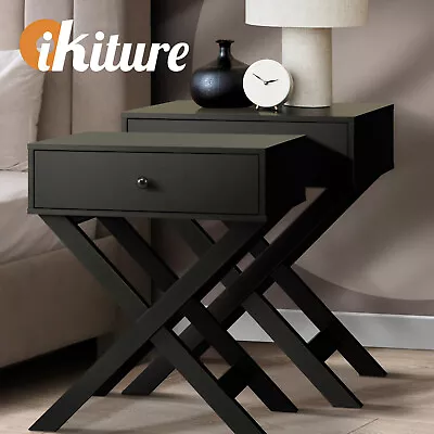 Oikiture 2PCS Bedside Table Drawer Side Table Black Storage Cabinet • $131.80