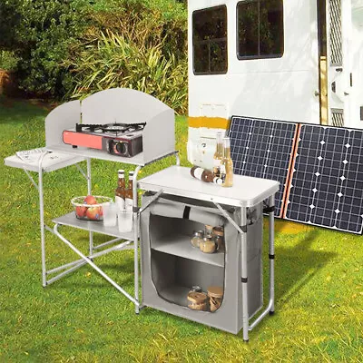 Aluminium Camping Table Folding Storage Kitchen Unit Outdoor Cook Station W/Bag • £65.95