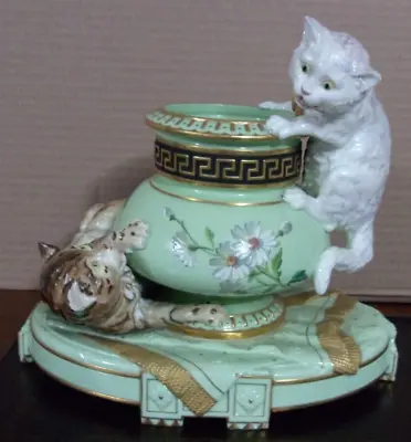 Antique  Brownfield Majolica Vase Kittens Playing  Stamped Rare Find! • $699