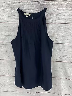 Martin And Osa Womens 8 Top Sleeveless Straps Blouse 100% Silk Navy Blue • $12