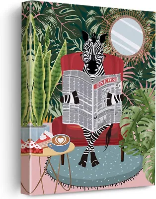 Reading Newspaper Canvas Poster Painting Wall Art Botanical Picture Zebra • $9.90