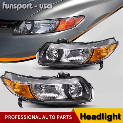 Black Headlights Amber Corner Headlamp For 2006-2011 Honda Civic Coupe 2Dr Coupe • $86.99