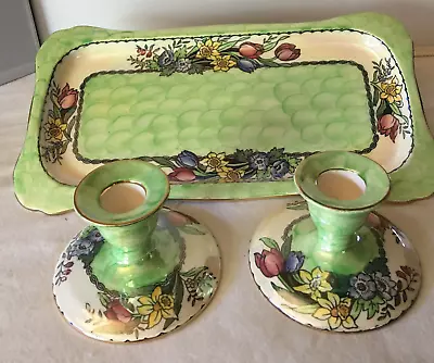 Vintage Maling Lustre Ware Bedroom Tray & 2 Candle Holder’s • £18.50