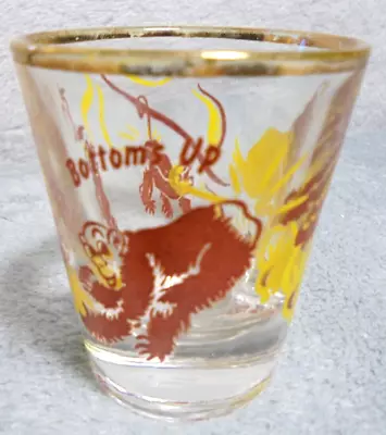 Vintage MCM Barware Monkeys Bottom Up Gold Rim Shotglass Collectible • $5.98