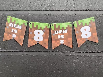 £5.99 • Buy Minecraft Birthday Banner Personalised Party Decoration Bunting 8th 5th 7th 6th 