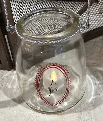 Rae Dunn Vintage Glass Lantern Jar W/Wire Handle Be You. Candle Holder Vase • $15