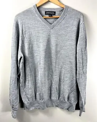 Harrison Davis Sweater Mens XL Gray 100% Extra Fine Merino Wool V-Neck • $18.99