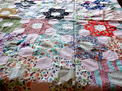 Vintage Cotton Fabric Machine Sewn Quilt Top  86 X 48  • $24.99