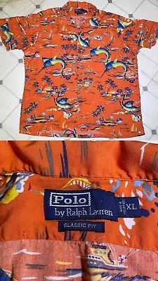 Vintage Polo Ralph Lauren Camp Shirt Mens Size XL Marlin Hawaiian Button Up 90s • $32.95