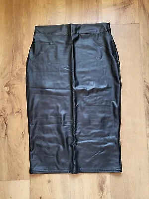 Women Black PU Leather Bodycon Skirt Size 10 • £4.99
