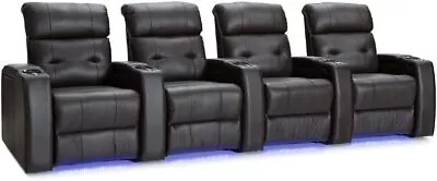 Mirage Home Theater Seating Brown Leather Gel Power Recline LED  Row Of 4 • $3560