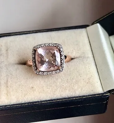 Morganite & Dimond Ring 9ct Rose Gold Size Q US Size 8 • $283.61