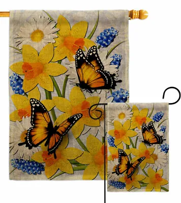 Daffodil Butterflies Burlap Garden Flag Friends Decorative Gift Yard Banner • $85.95