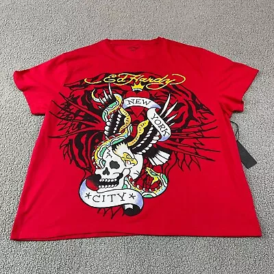 $35 Ed Hardy Mens T-Shirt XXXL 3XL Red Graphic NYC Skull Eagle Tattoo Tee • $34.85